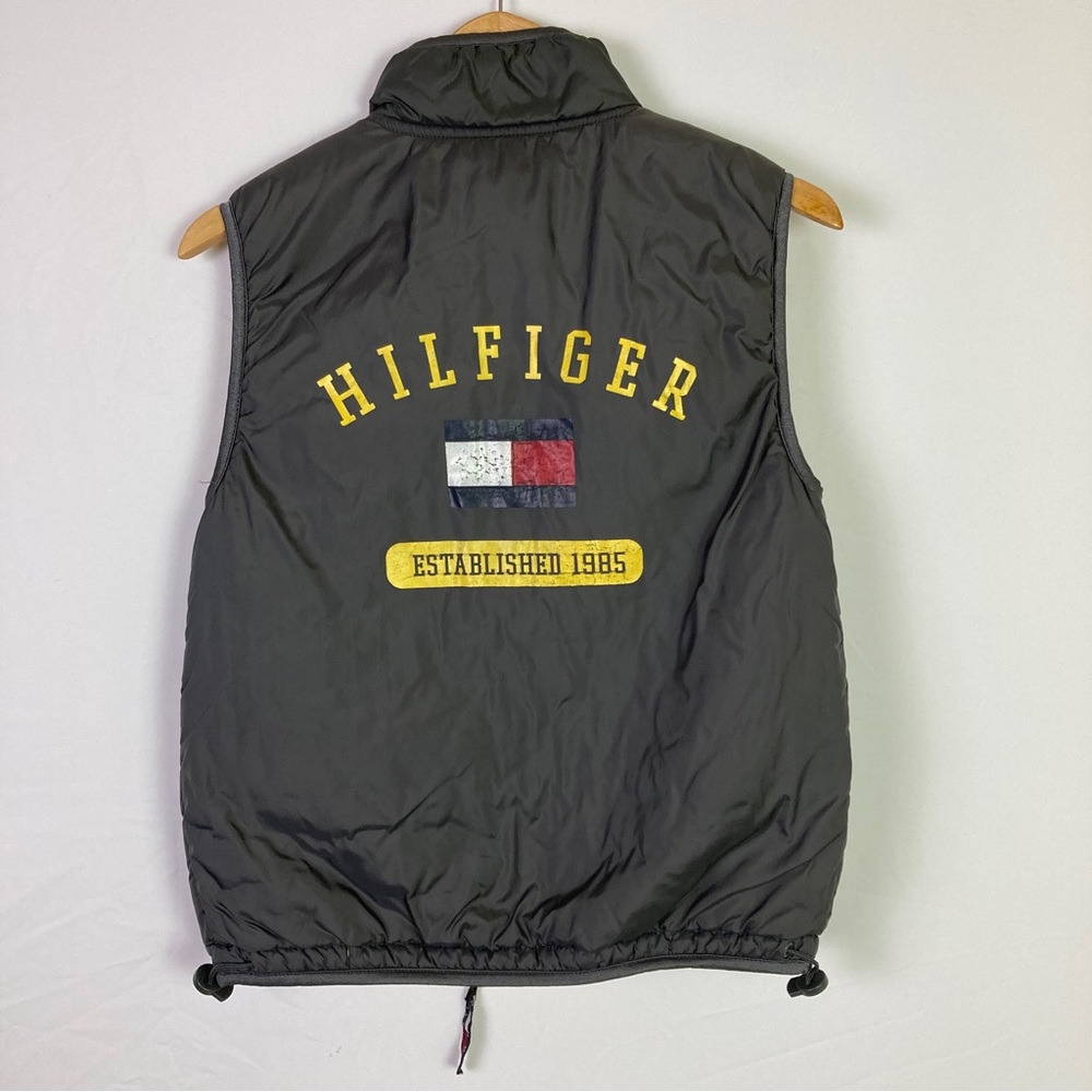 Vintage 2000’s TOMMY HILFIGER Reversible Puffer Vest Gray/Yellow Size Sm…
